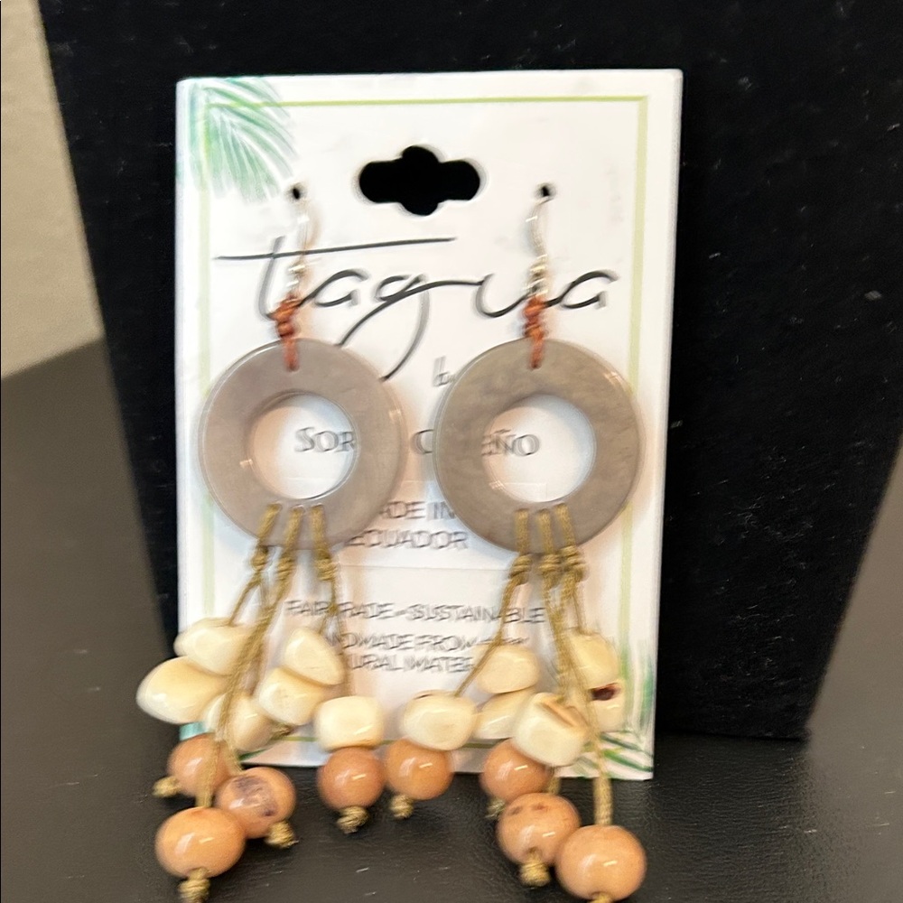 Tagua Cream and Tan Dangle Earrings